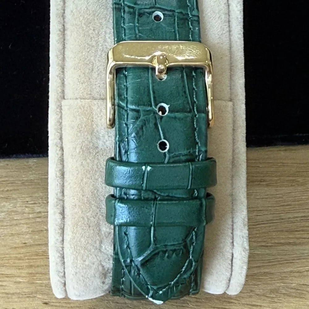 LOFT Gold Tone Green Croc Leather Band Watch Mother Of Pearl Face NWOT
